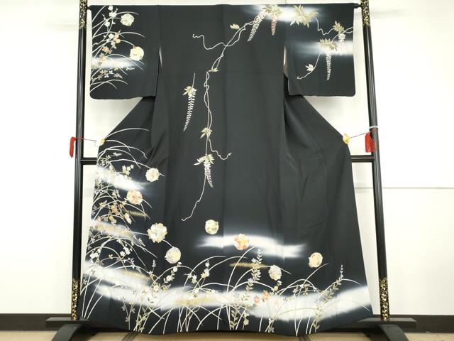 平和屋着物●訪問着　友禅　駒刺繍　花丸文　藤花房　暈し染め　金彩　正絹　逸品　AABH3637cs