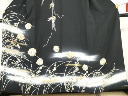 平和屋着物●訪問着　友禅　駒刺繍　花丸文　藤花房　暈し染め　金彩　正絹　逸品　AABH3637cs