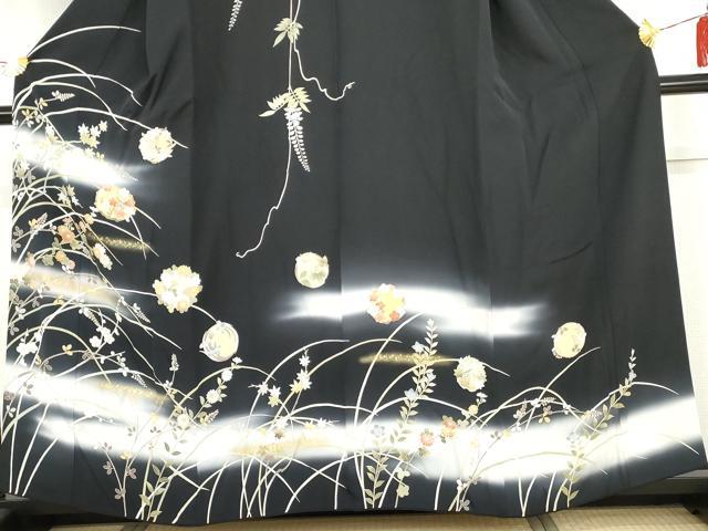 平和屋着物●訪問着　友禅　駒刺繍　花丸文　藤花房　暈し染め　金彩　正絹　逸品　AABH3637cs