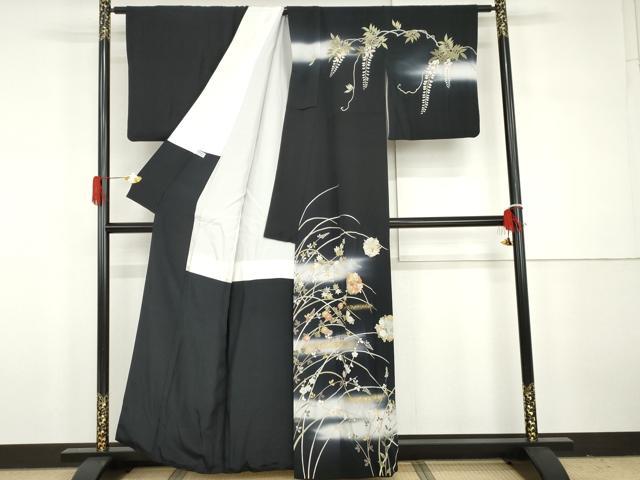 平和屋着物●訪問着　友禅　駒刺繍　花丸文　藤花房　暈し染め　金彩　正絹　逸品　AABH3637cs