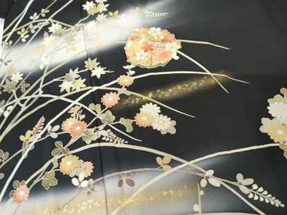 平和屋着物●訪問着　友禅　駒刺繍　花丸文　藤花房　暈し染め　金彩　正絹　逸品　AABH3637cs