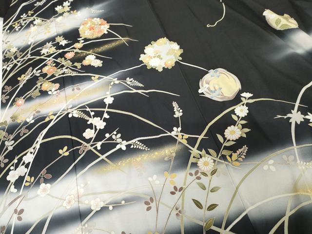 平和屋着物●訪問着　友禅　駒刺繍　花丸文　藤花房　暈し染め　金彩　正絹　逸品　AABH3637cs