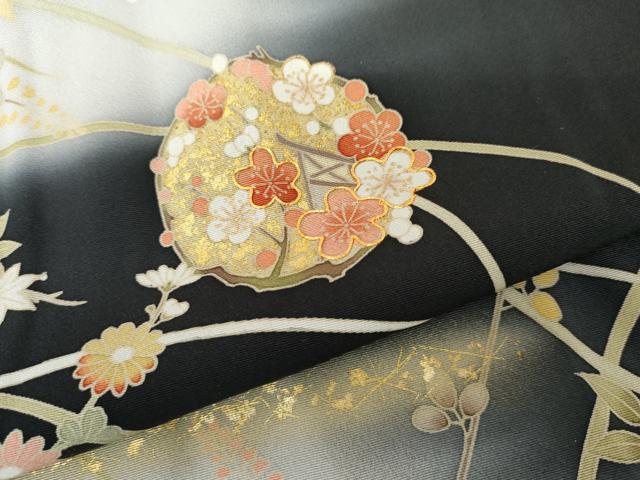 平和屋着物●訪問着　友禅　駒刺繍　花丸文　藤花房　暈し染め　金彩　正絹　逸品　AABH3637cs
