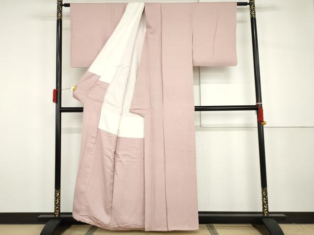 平和屋着物●京加賀友禅　百貫達雄監修　色無地　草花地紋　加賀乃梅染　撫子色　反端付き　正絹　逸品　AABH3638cs