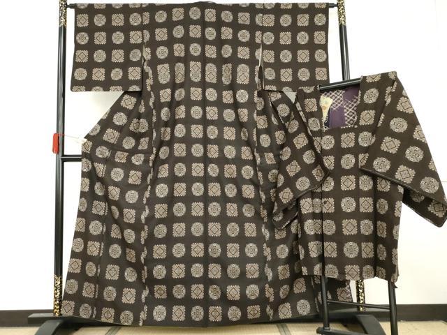 平和屋着物●本場大島紬　龍郷絣　道行コートセット　花格子　正絹　逸品　AABH3639cs