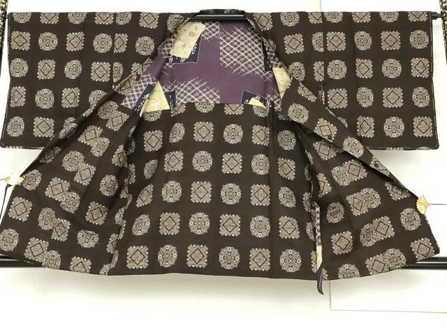 平和屋着物●本場大島紬　龍郷絣　道行コートセット　花格子　正絹　逸品　AABH3639cs