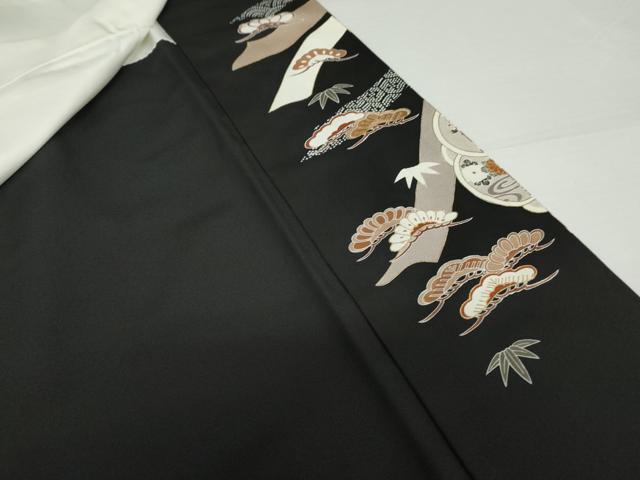 平和屋着物●豪華黒留袖　駒刺繍　松竹梅文　ねじ梅　金彩　正絹　逸品　AABH3640cs