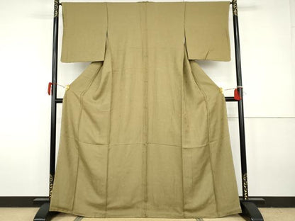 平和屋着物●上質な色無地　花尽くし地紋　枯色　正絹　逸品　未使用　AABH3642cs
