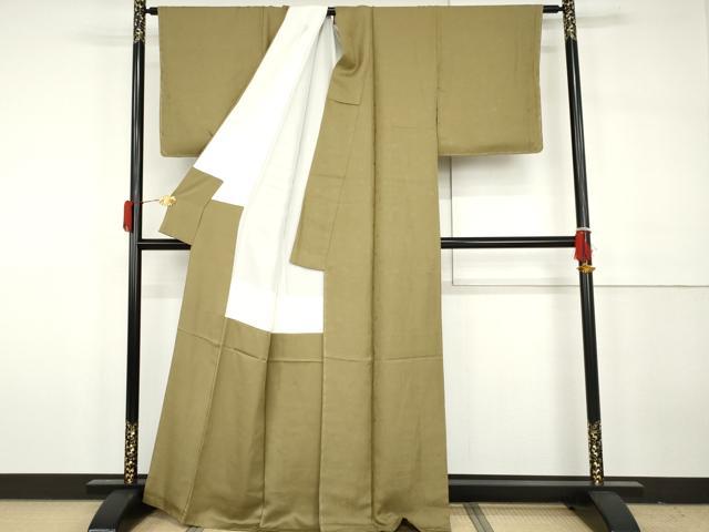 平和屋着物●上質な色無地　花尽くし地紋　枯色　正絹　逸品　未使用　AABH3642cs