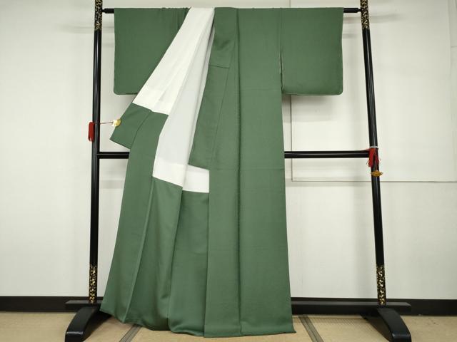 平和屋着物●上質な色無地　紋意匠　緑青色　正絹　逸品　AABH3643cs