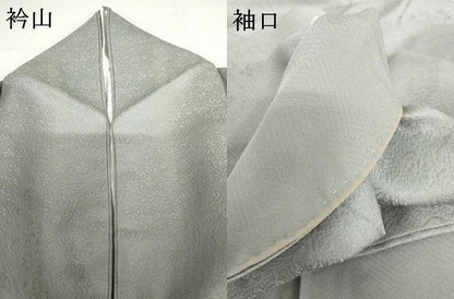 平和屋着物●上質な色無地　花唐草地紋　灰青色　正絹　逸品　AABH3650cs