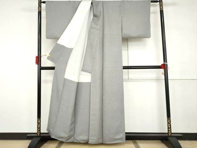 平和屋着物○上質な色無地 花唐草地紋 灰青色 正絹 逸品 AABH3650cs