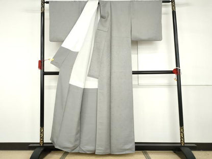 平和屋着物●上質な色無地　花唐草地紋　灰青色　正絹　逸品　AABH3650cs