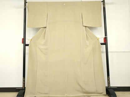 平和屋着物●上質な色無地　肌色　鬼しぼ縮緬　ロング丈　正絹　逸品　AABH3660cs