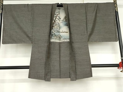 平和屋着物●男性　本場大島紬　アンサンブル　格子　正絹　逸品　未使用　AABH3665cs