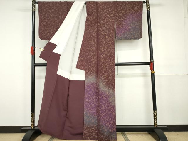平和屋着物●訪問着　寿光織　すすき　暈し染め　金糸　金通し地　正絹　逸品　AABH3668cs