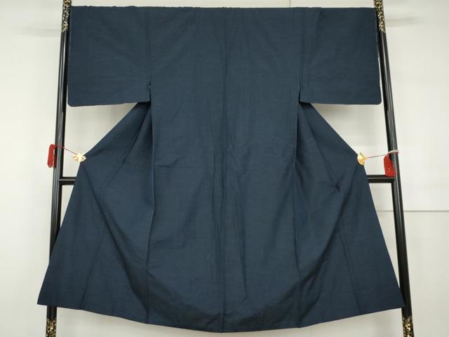 平和屋着物▼男性 紬 色無地 紺青色 正絹 逸品 AABH3675cs