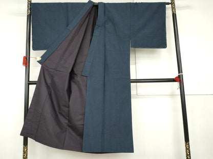 平和屋着物▼男性 紬 色無地 紺青色 正絹 逸品 AABH3675cs