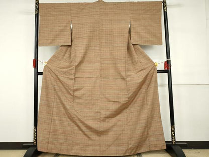 平和屋着物●上質な紬　格子　正絹　逸品　AABH3677cs