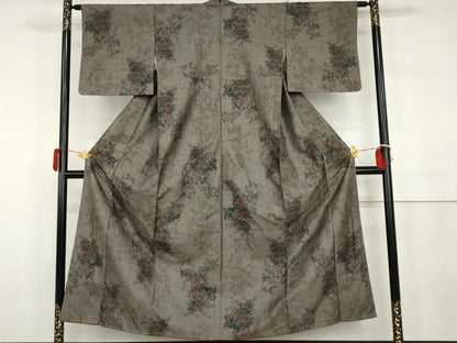 平和屋着物●本場大島紬　泥染　カタス9マルキ　草花文　正絹　逸品　AABH3679cs
