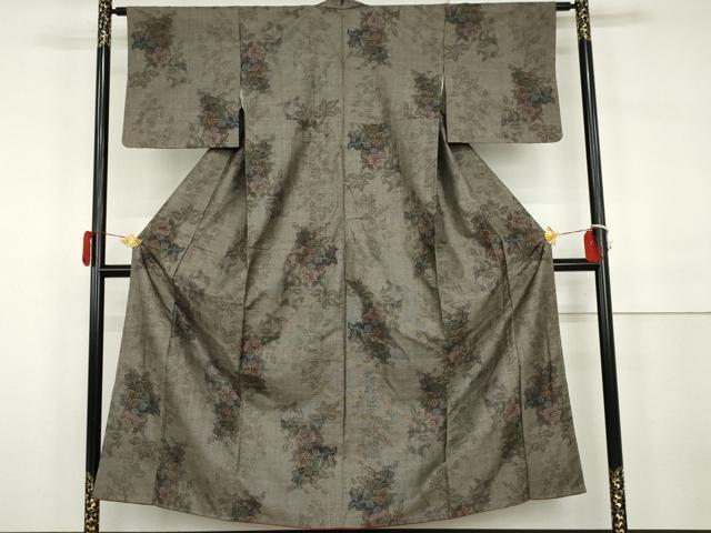 平和屋着物●本場大島紬　泥染　カタス9マルキ　草花文　正絹　逸品　AABH3679cs