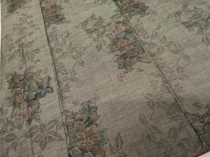 平和屋着物●本場大島紬　泥染　カタス9マルキ　草花文　正絹　逸品　AABH3679cs