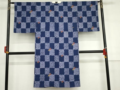平和屋着物●長襦袢　袷　市松草花文　さが美扱い　正絹　逸品　未使用　AABH3681cs
