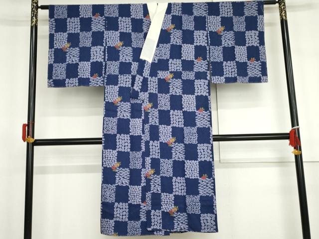 平和屋着物●長襦袢　袷　市松草花文　さが美扱い　正絹　逸品　未使用　AABH3681cs