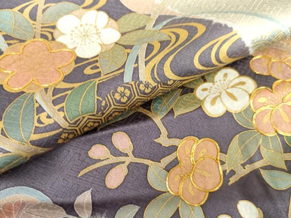 平和屋着物●訪問着　作家物　雪花　辻が花　駒刺繍　流水枝花文　金彩　正絹　逸品　AABH3683cs