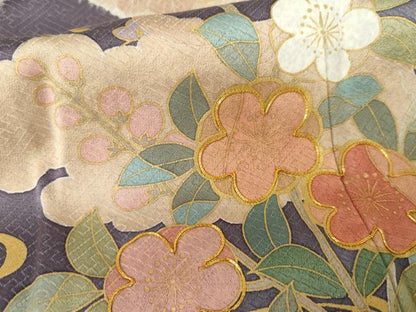 平和屋着物●訪問着　作家物　雪花　辻が花　駒刺繍　流水枝花文　金彩　正絹　逸品　AABH3683cs