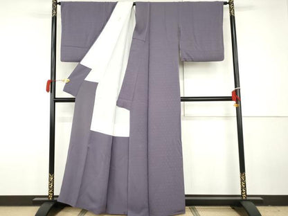 平和屋着物●上質な色無地　源氏車地紋　紫苑色　正絹　逸品　AABH3689cs