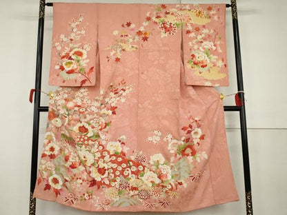 平和屋着物●アンティーク　大正ロマン　訪問着　孔雀枝花文　金彩　正絹　逸品　AABH3690cs
