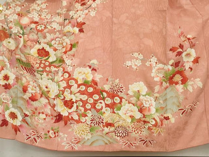 平和屋着物●アンティーク　大正ロマン　訪問着　孔雀枝花文　金彩　正絹　逸品　AABH3690cs