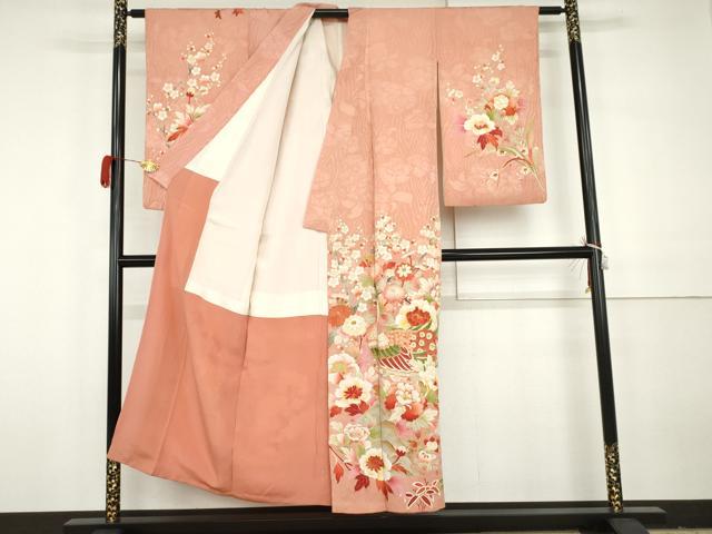 平和屋着物●アンティーク　大正ロマン　訪問着　孔雀枝花文　金彩　正絹　逸品　AABH3690cs