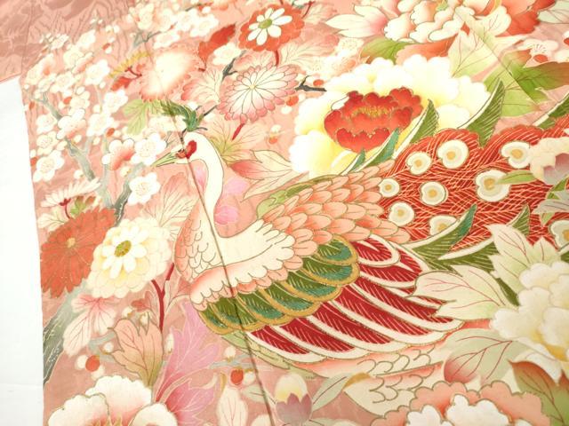 平和屋着物●アンティーク　大正ロマン　訪問着　孔雀枝花文　金彩　正絹　逸品　AABH3690cs