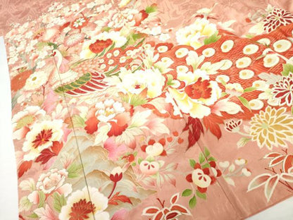 平和屋着物●アンティーク　大正ロマン　訪問着　孔雀枝花文　金彩　正絹　逸品　AABH3690cs
