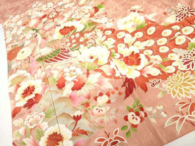平和屋着物●アンティーク　大正ロマン　訪問着　孔雀枝花文　金彩　正絹　逸品　AABH3690cs