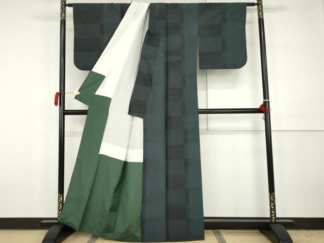 平和屋着物●本場大島紬　染大島　格子間道　正絹　逸品　AABH3693cs