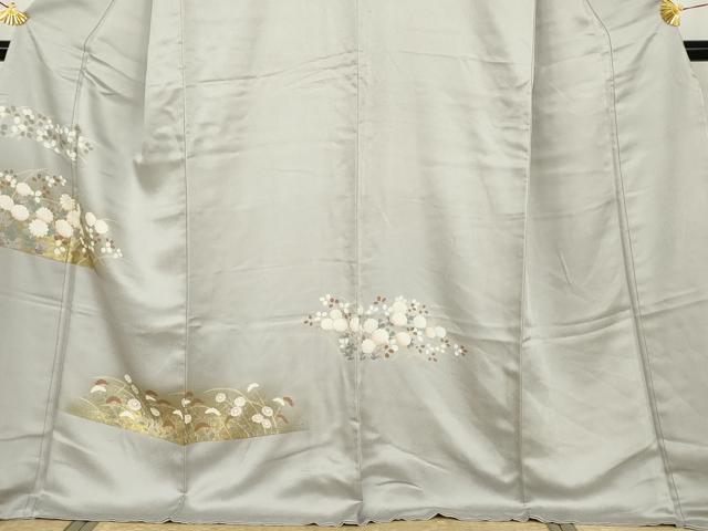 平和屋着物●訪問着　駒刺繍　草花文　金彩　正絹　逸品　AABH3694cs