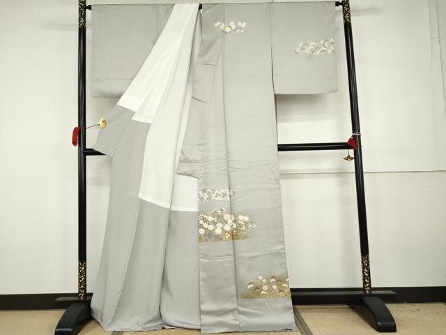 平和屋着物●訪問着　駒刺繍　草花文　金彩　正絹　逸品　AABH3694cs