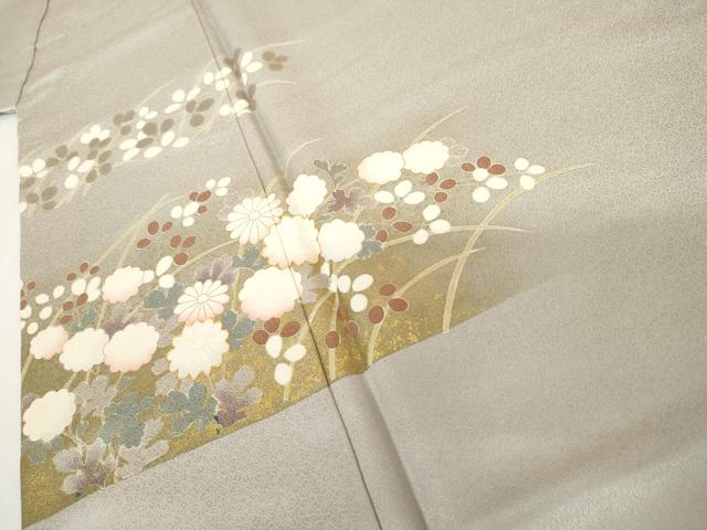 平和屋着物●訪問着　駒刺繍　草花文　金彩　正絹　逸品　AABH3694cs