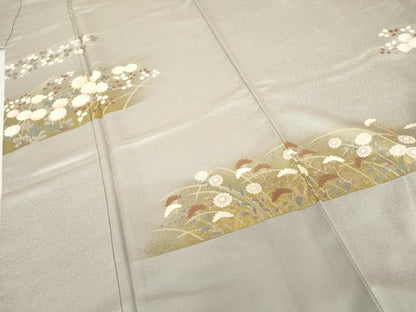 平和屋着物●訪問着　駒刺繍　草花文　金彩　正絹　逸品　AABH3694cs