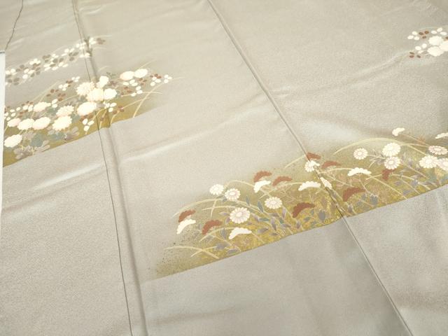 平和屋着物●訪問着　駒刺繍　草花文　金彩　正絹　逸品　AABH3694cs