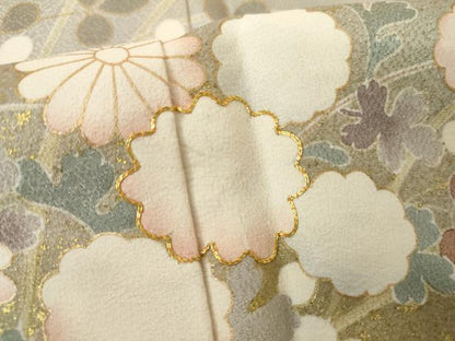 平和屋着物●訪問着　駒刺繍　草花文　金彩　正絹　逸品　AABH3694cs