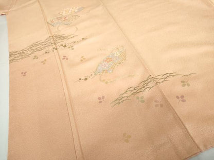 平和屋着物●訪問着　中国三大刺繍　汕頭刺繍　スワトウ刺繍　地紙吉祥花文　暈し染め　金銀彩　正絹　逸品　AABH3695cs
