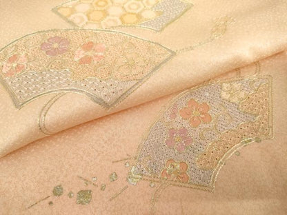 平和屋着物●訪問着　中国三大刺繍　汕頭刺繍　スワトウ刺繍　地紙吉祥花文　暈し染め　金銀彩　正絹　逸品　AABH3695cs