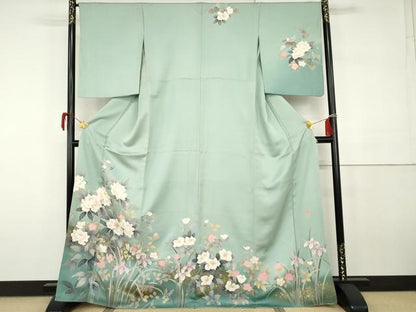 平和屋着物●訪問着　友禅　作家物　華翔　枝花文　暈し染め　金彩　正絹　逸品　AABH3697cs