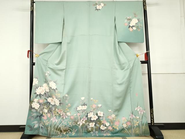 平和屋着物●訪問着　友禅　作家物　華翔　枝花文　暈し染め　金彩　正絹　逸品　AABH3697cs