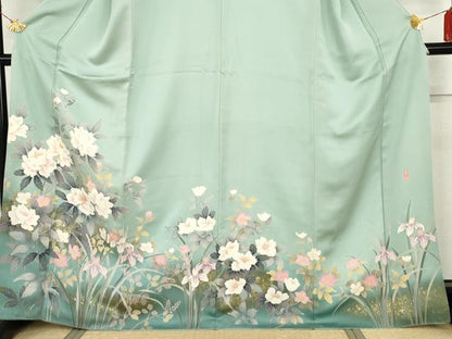 平和屋着物●訪問着　友禅　作家物　華翔　枝花文　暈し染め　金彩　正絹　逸品　AABH3697cs