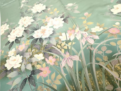 平和屋着物●訪問着　友禅　作家物　華翔　枝花文　暈し染め　金彩　正絹　逸品　AABH3697cs